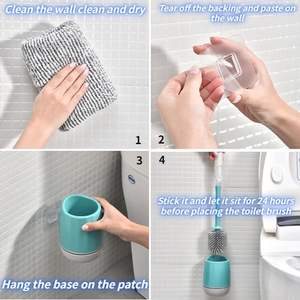 Escobilla de <span class=keywords><strong>inodoro</strong></span> de mango largo montada en la pared con soporte ventilado con base y juego de émbolo Juego de escobilla de <span class=keywords><strong>inodoro</strong></span> de silicona más líquido - Product Image 4