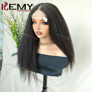 Parrucca KEMY HAIR con Chiusura in Pizzo 4*4 Senza Colla, Resistente al Calore, Capelli Umani Remy Afro Kinky Lisci Lunghi Ricci per Donne di Colore - Product Image 6