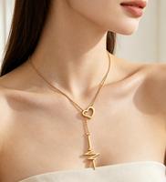 Collier Lariat Y de battements de cœur en acier inoxydable 18k, livraison gratuite