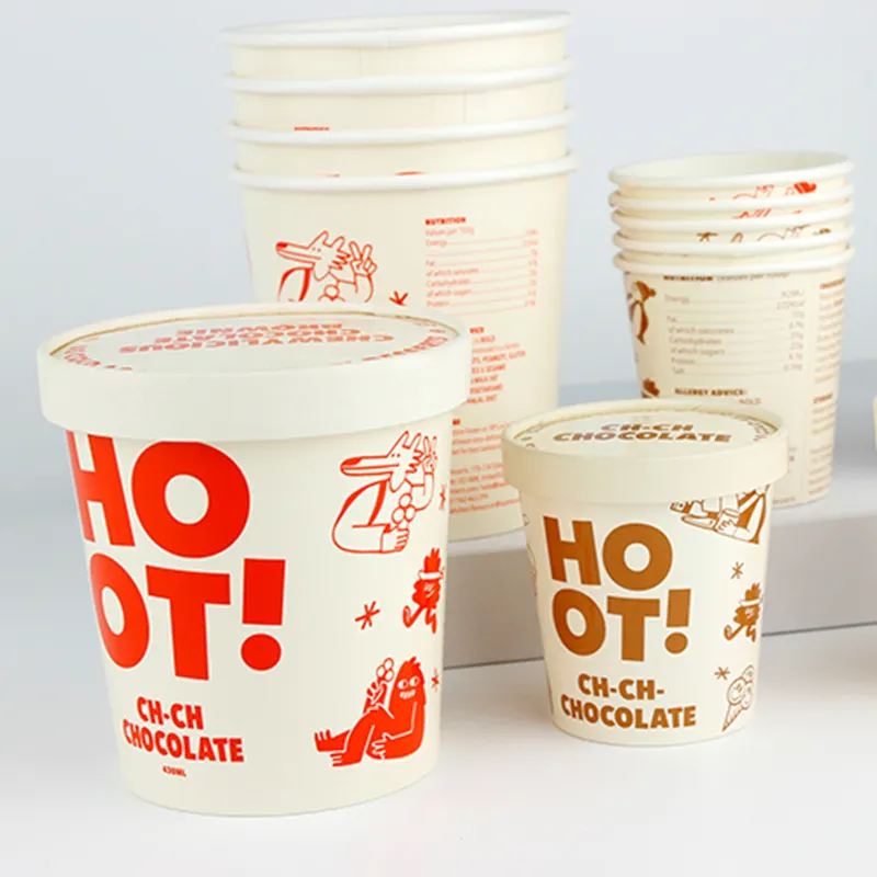 6OZ 100ml stampa bicchiere di carta per gelato con coperchio in plastica e cucchiai di plastica produzione all'ingrosso di tazze per gelato di carta prezzo