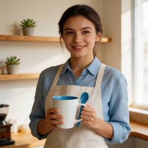 HARVIT White Ceramic Inner Color Glazed Contemporary V-Shape Porcelain Coffee Mug/Cups with Spoon <strong>Cheap</strong> Wholesale Tea Mug Hunan - Product Image 4