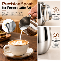 Pichet à lait Kingze OEM 300ml 450ml 600ml en acier inoxydable avec bec en bec d'aigle pour bar à café de marque