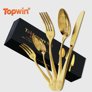 Nouvel ensemble de couverts vintage en acier inoxydable, 5 pièces, couteau à steak, fourchette et cuillère sculptés, coffret cadeau transfrontalier - Product Image 1