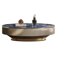 Cadre de table basse avec dessus de table centrale et meuble de télévision Tiroir en acier inoxydable Salon Marbre Nouveau cuir de luxe 5pcs