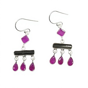 Pendientes de Plata 925 Estilo Étnico con Múltiples Piedras Preciosas, Turmalina Verde y Rubí, Joyería Boho al por Mayor - Product Image 6