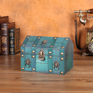 Retro Wooden <b>Storage</b> <b>Box</b> With Lock Flip Cover Decorative Treasure Chest For Jewelry Cosmetics Sundries Desktop Display - Product Image 4