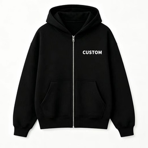 Sudadera con capucha personalizada para hombre, negra, de tejido grueso, con cremallera completa plateada, capucha sin cordón de doble capa, bolsillo canguro, corte holgado - Product Image 1