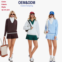 Nouvelle conception, haute qualité, mode, tissu respirant, pull à rayures avec fermeture éclair 1/4, ensemble jupe plissée pour femme, badminton