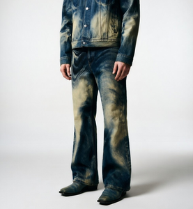 Jean évasé délavé dégradé bleu et blanc pour homme WangSheng, style vintage Y2K streetwear hip-hop décontracté, unisexe - Product Image 6