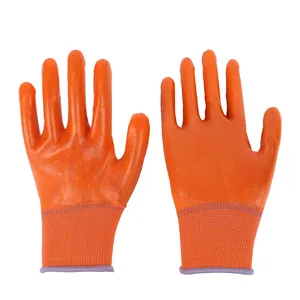 PVC kaplı turuncu naylon örme koruyucu emniyetli iş eldiveni
