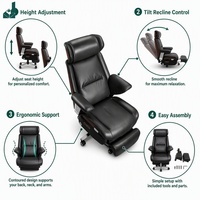 Fauteuil de Direction Exécutif Moderne en Cuir Véritable Inclinable avec Repose-Pieds Rétractable et Fonction Massage, Dossier Haut pour Salle de Conseil