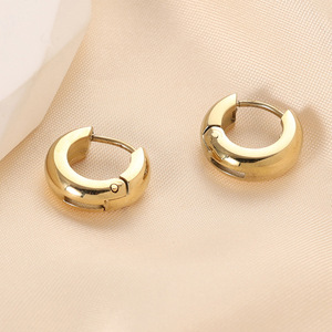 C-shaped <b>Huggie</b> Earrings Gold Stainless Steel Geometric Moon Design Women's Fashion Jewelry - Product Image 4