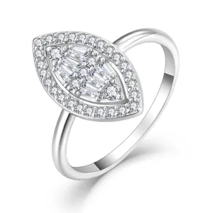 Eenvoudig Handgemaakt Diamanten Oogsieradenontwerp 925 Sterling Zilver Cz Marquise Verlovingstrouwring Voor Dames