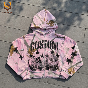 เสื้อฮู้ดลายพรางสำหรับผู้ชาย ผลิตโดยโรงงานผลิตเสื้อผ้า ลายพรางแบบ Real Tree พิมพ์ลาย DTG ทั้งตัว สไตล์สตรีทแวร์ ซิปหน้า - Product Image 1