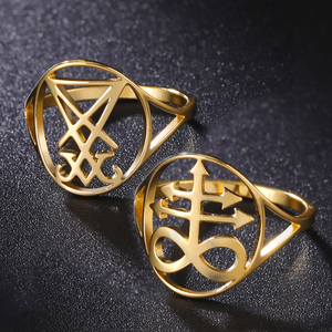 Myshape Leviathan anello croce chiesa di satana sigillo di lucifero Lorraine croce simbolo <span class=keywords><strong>alchemico</strong></span> in acciaio inox anello da dito - Product Image 1