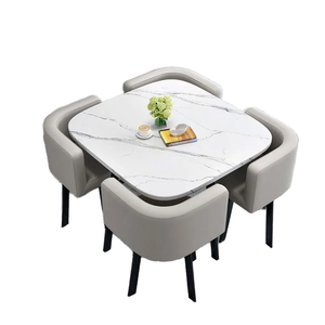 Set Tavolo da Pranzo in Pietra Sinterizzata con Moderno Tavolo Allungabile in <span class=keywords><strong>Marmo</strong></span> di Lusso per 6 Persone, Adatto anche per 4 Persone - Product Image 1