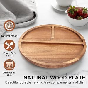 ถาดไม้ทรงกลมแบ่งช่องสำหรับเสิร์ฟกาแฟ ชา ขนม และอาหารลดน้ำหนักสำหรับผู้ใหญ่ ทำจากไม้กระถินเทศ ขายส่ง - Product Image 5