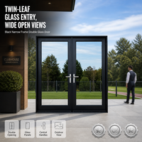 Porte en verre teinté à cadre étroit en alliage d'aluminium noir Hangxing, ouverture horizontale, design minimaliste pour extérieur commercial