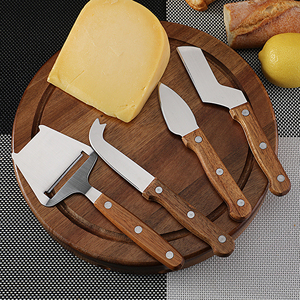 Plato giratorio redondo para servir, tabla de quesos y juego de cuchillos, corte de madera, cuchillos de acero inoxidable, juego de tabla de charcutería de pan y frutas - Product Image 6