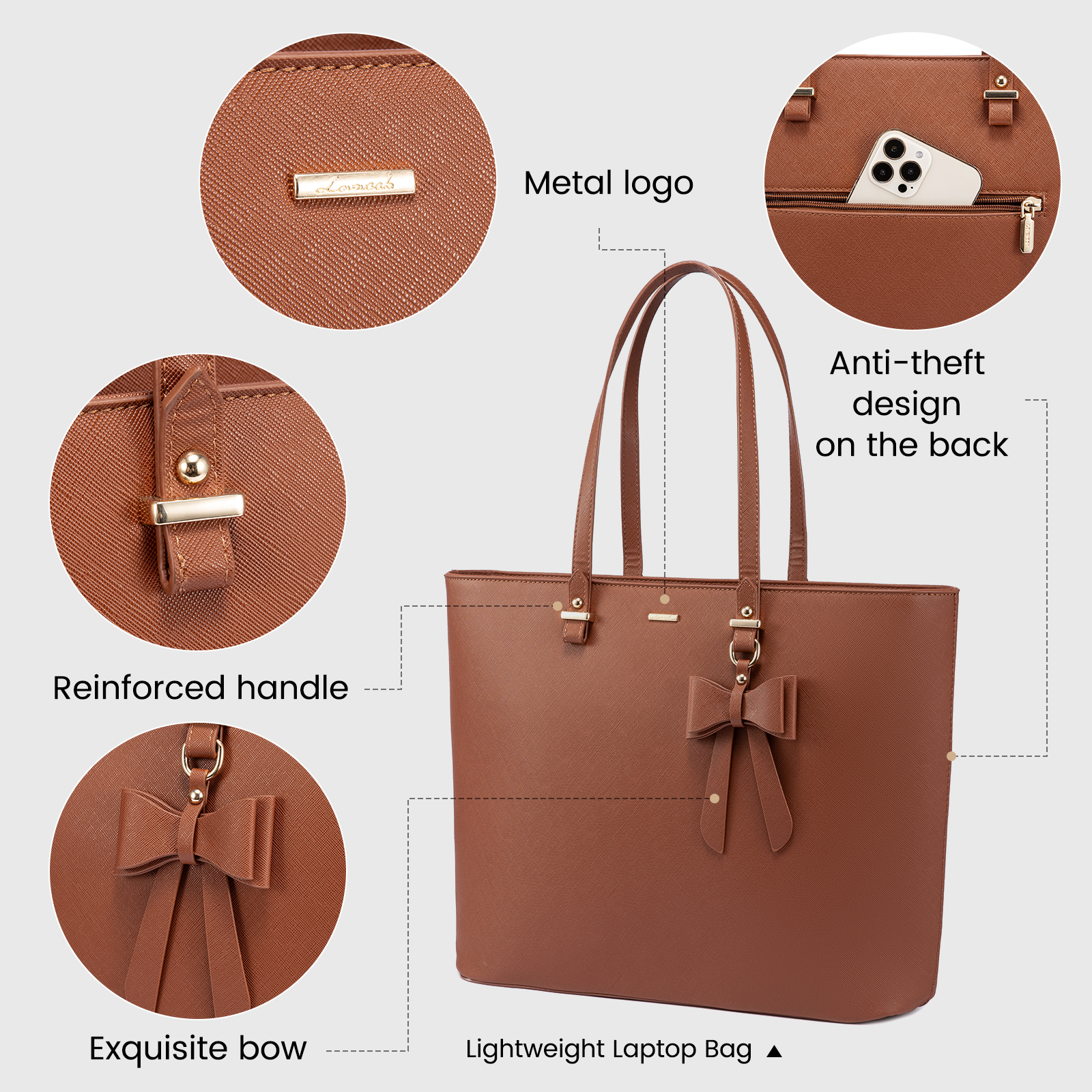 Sac à Main LOVEVOOK Grand Format Pour Ordinateur Portable 17,3 Pouces - Sac Fourre-tout Femme élégant Et Pratique