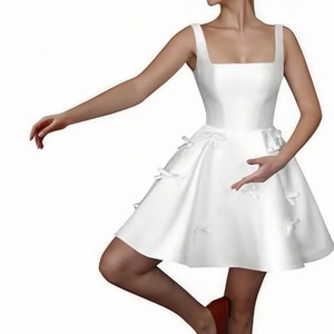 Robe de mariée courte en satin S2988N 2026 avec corset et nœud sans manches - Robe de mariée élégante - Product Image 3
