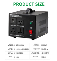 Convertisseur de tension monophasé AC DT-2000VA haute puissance à bobine toroïdale robuste, abaisseur de tension 220V vers 110V avec USB