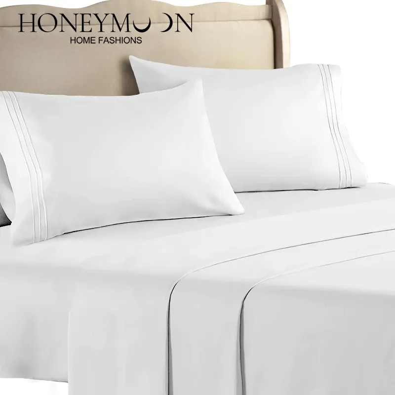 Luxury quality manufacturer canadian polyester microfiber fabric king size fitted bedsheet solid bedding bed sheet set for hotel