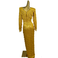 Robe longue dorée à manches longues avec strass et franges pour anniversaire, mariage, remise de diplôme, soirée, banquet, robe de bal, tenue de chanteuse, tenue de fête pour femme