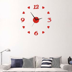 Horloge numérique créative en forme de cœur à faire soi-même, autocollante, en acrylique miroir 3D, horloge murale silencieuse pour la décoration du salon et de la chambre - Product Image 2
