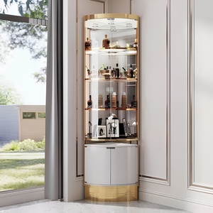 Modern Minimalist <strong>White</strong> Lacquer <strong>Corner</strong> Bar <strong>Cabinet</strong> with Gold Plated Frame and Glass Doors Whole Home Furniture Customization - Product Image 5