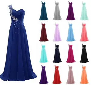 One Shoulder Beaded Long Women's Plus Size Chiffon Dresses Cheap Wholesale Yellow/White/Burgundy/Blue/Purple Bridesmaid Dresses