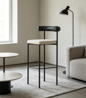 Tabouret de bar moderne minimaliste en bois et tissu pour cuisine, café, maison, salle à manger