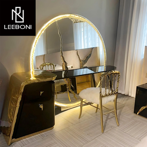 Nouveau <span class=keywords><strong>design</strong></span> de coiffeuse sur mesure avec miroir et chaise, simple, moderne, <span class=keywords><strong>luxe</strong></span>, couleur personnalisée, coiffeuse de salle de courtoisie - Product Image 4