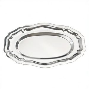 Assiette de luxe ovale en acier inoxydable poli de qualité alimentaire, motif floral, pour le thé de l'après-midi, les gâteaux, les desserts, les fêtes et les dîners - Product Image 1