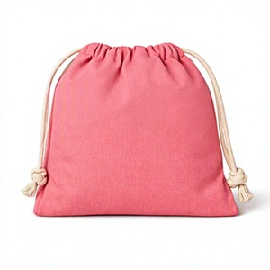 Bolsa de algodón rosa con cordón y logotipo personalizado, bolsa de almacenamiento de ropa de tamaño mediano con doble cordón de algodón. - Product Image 2