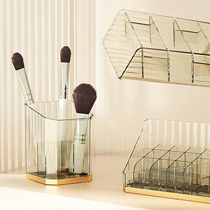 Boîte de rangement de cosmétiques de luxe avec compartiments pour rouges à lèvres, pinceaux de maquillage, organisateur de bureau, capacité de 1L, motif rayé - Product Image 4