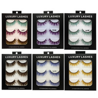 3 paires de cils colorés en bandelettes personnalisables, fournisseur de cils à marque privée, cils en gros, cils en bandelettes complètes, faciles à appliquer