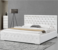 Willsoon Modernes Design Kingsize PU-Bett mit Kristallknopf-Design Kopfteil & Gaslift-Stauraum Bett für Zuhause Schlafzimmer