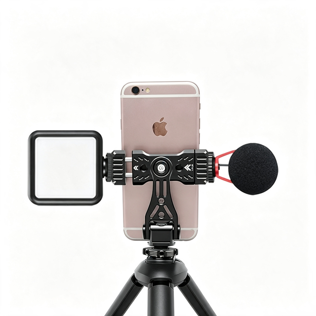 High Quality Aluminum Alloy 360 Cold Shoe Phone Clip Holder Bracket Mobile Phone Tripod Mount Adapter Flexible Angle Adjustment