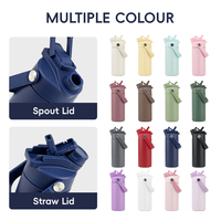 Mini bouteille d'eau isotherme à double paroi de 14 oz pour enfants avec double couvercle de boisson, gourde isotherme en acier inoxydable pour l'école ou comme cadeau