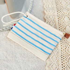 Beauty Stripes Cosmetic Bag Fashion Zipper Makeup Bag Pochette d'accessoires en toile française Pochette à fermeture éclair en toile de coton biologique recyclé - Product Image 5