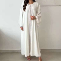 Ensemble deux pièces élégant en polyester blanc avec bordure en dentelle, abaya longue, kimono cardigan et robe intérieure pour femmes musulmanes, taille XXL