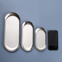 Plateau Rangement Monnaie en Acier Inoxydable, Assiette de Service Métal Ovale pour Restaurant, Porte-Factures Client et Fournitures pour Bar