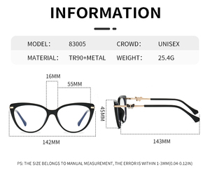 83005 Nuovi <span class=keywords><strong>Occhiali</strong></span> <span class=keywords><strong>da</strong></span> Lettura Oversize Neri alla Moda con Montatura TR90 e Aste CP, <span class=keywords><strong>Occhiali</strong></span> Anti Luce Blu per Donna per Prescrizione - Product Image 4