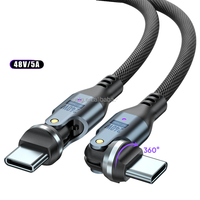 Inveer kabel Data, rotasi 540 ganda C ke C PD240W 5A pengisian cepat USBC Tipe C kabel magnetik CC57