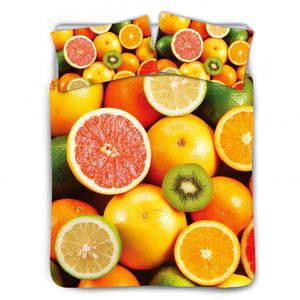Benutzer definierte Satin Stoff gemacht Bett bezug Set Erdbeer Orange Wassermelone Obst Design 3d bedruckte Bettwäsche Set 3 Stück Bettlaken - Product Image 6