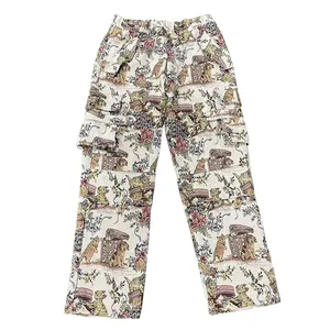 wholesale custom vintage floral pattern multi pockets men's cargo pants