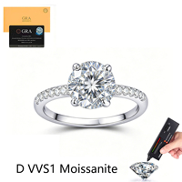 Vente en gros d'usine en stock, bague en argent sterling 925 avec moissanite ronde 1CT 2CT pour femme, cadeau de mariage et de fiançailles, certification GRA