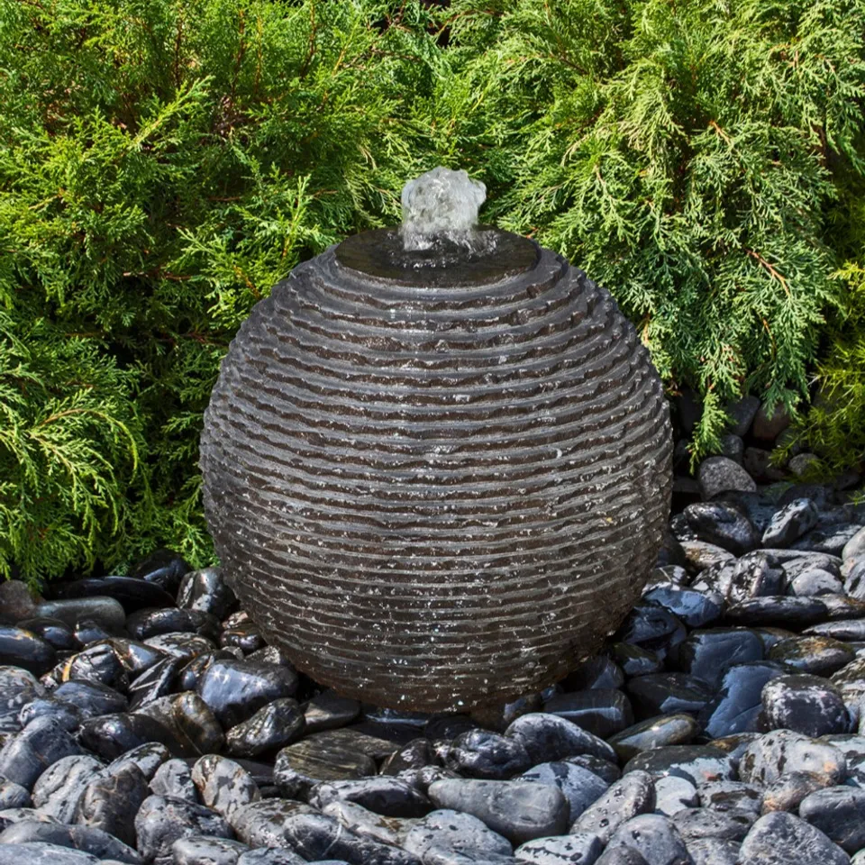 Ручная резная темно-серая круглая садовая фонтанная вода из Натурального гранита для украшения ландшафта парка двора