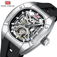 Jam Tangan Mekanik Otomatis Pria Mini Focus MF0618G Skeleton Tonneau Dial Hollow Tali Silikon Tahan Air 3ATM Sport